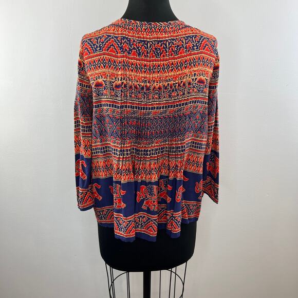Vanessa Virginia Anthropologie Mahdia Elephant Bohemian Blouse Orange / Blue 6 - Picture 6 of 10